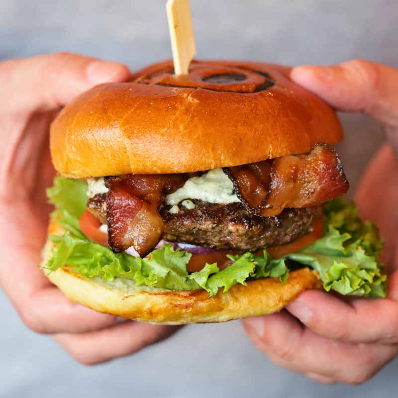 bleu cheese burger food photo taken by phoodie media
